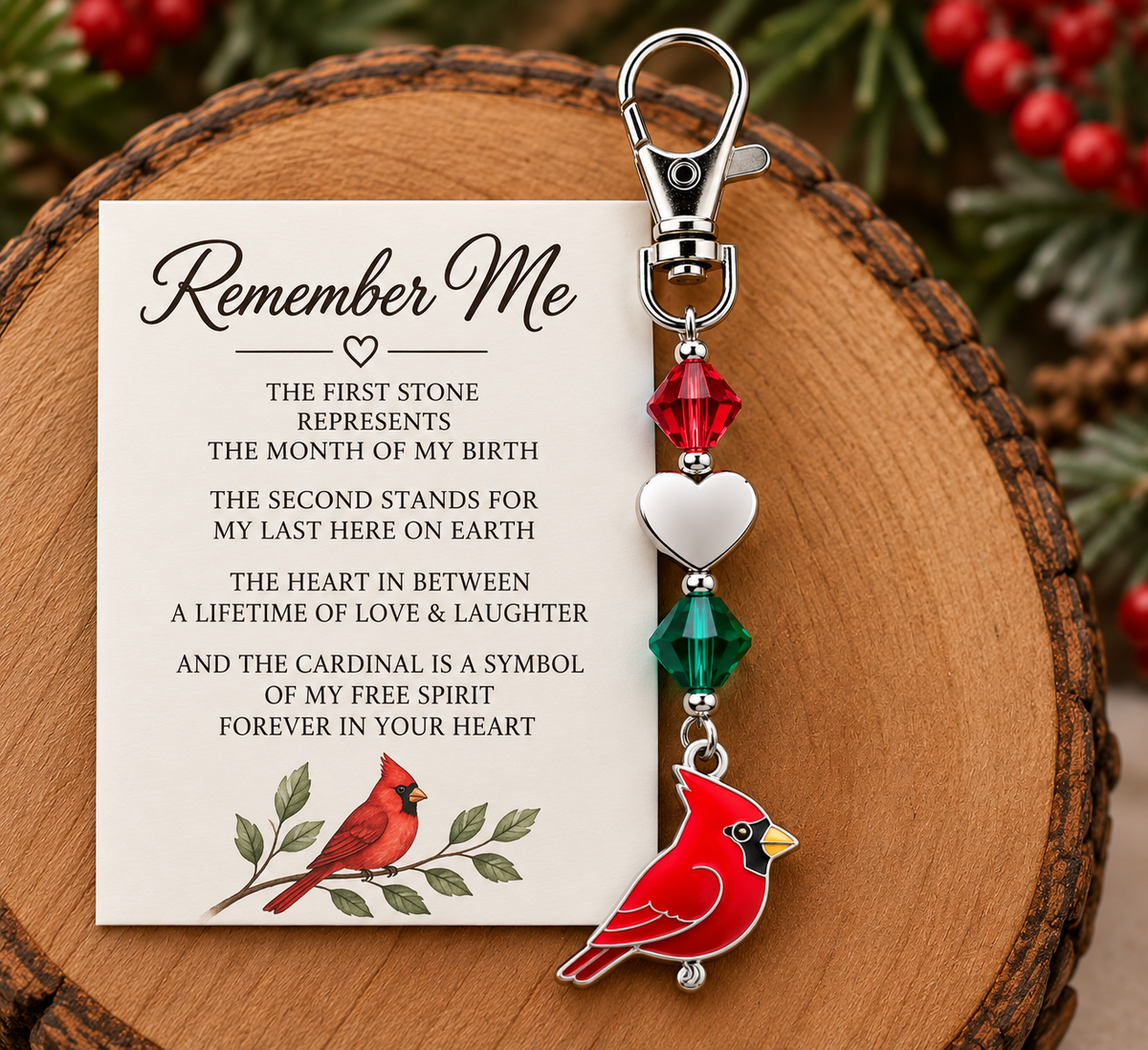 Cardinal Birthstone Keychain – Personalized Remembrance Keepsake