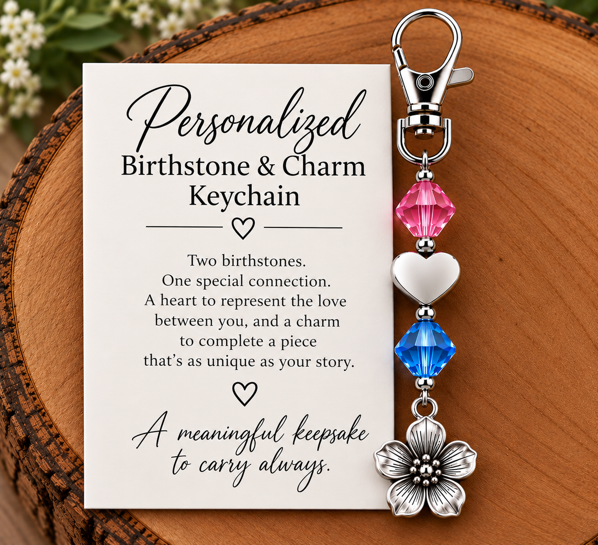 Personalized Birthstone & Charm Keychain
