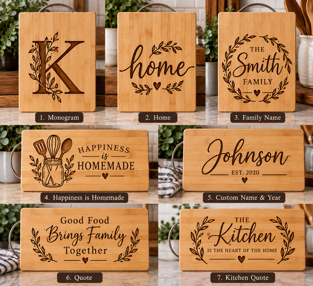Personalized Bamboo Cutting Board – Custom Wood-Burned Kitchen Gift