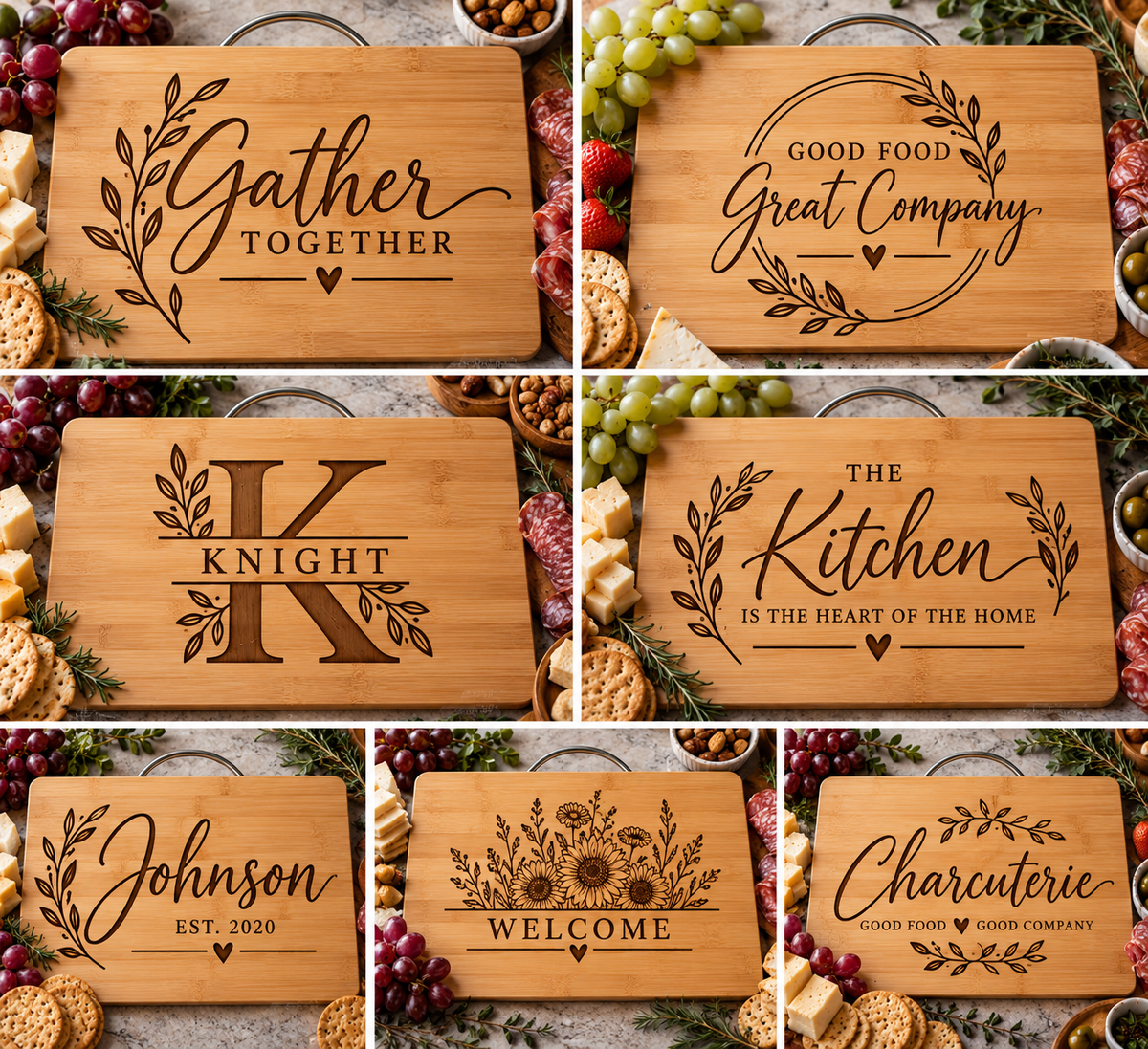 Personalized Bamboo Charcuterie Board – Custom Wood-Burned Serving Board