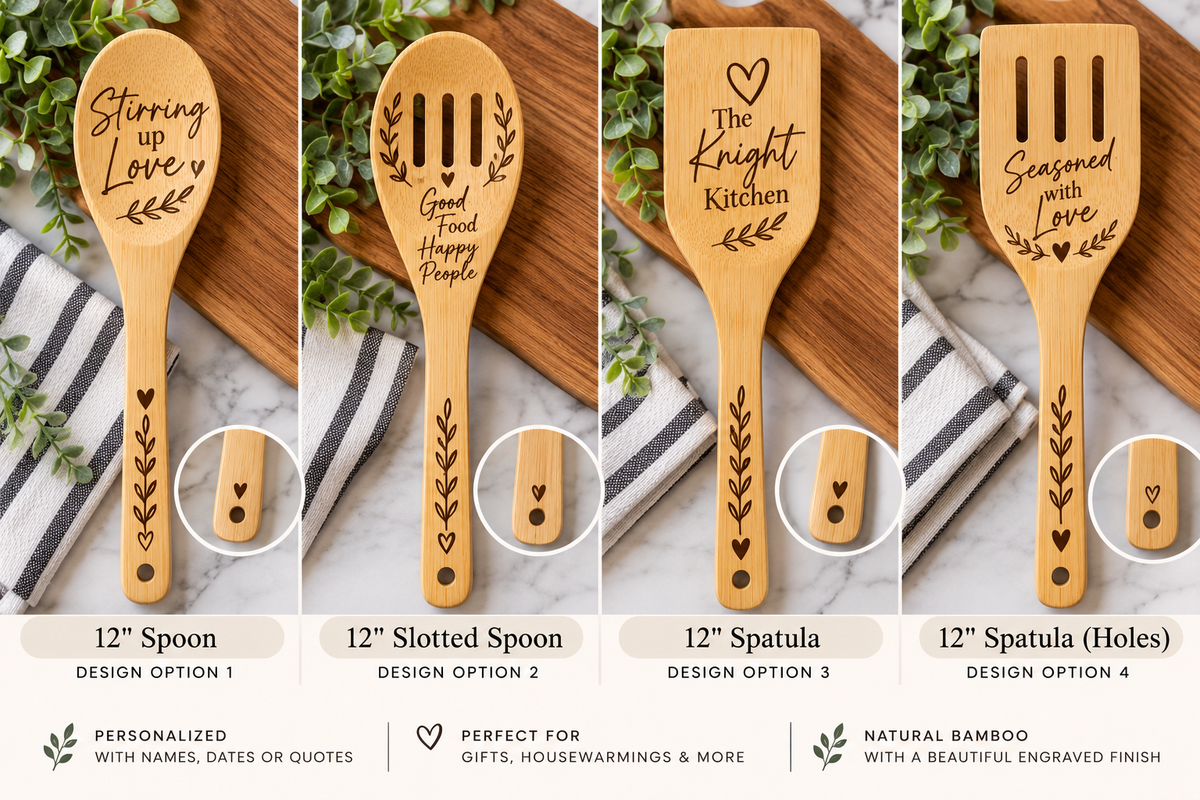 Personalized Bamboo Kitchen Utensil – Custom Wood-Burned Spoon or Spatula
