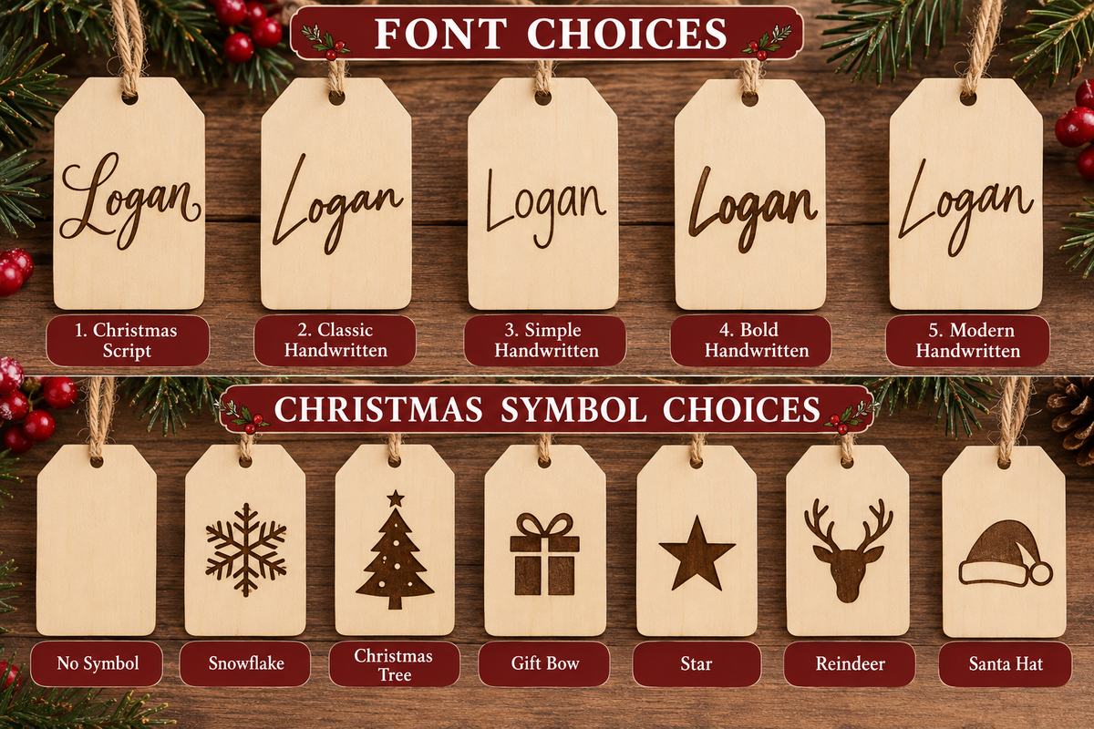 Personalized Wooden Stocking Tags – Set of 4 Custom Christmas Name Tags