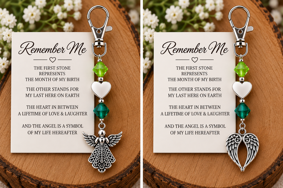 Memorial Birthstone & Charm Keychain – Personalized Remembrance Gift